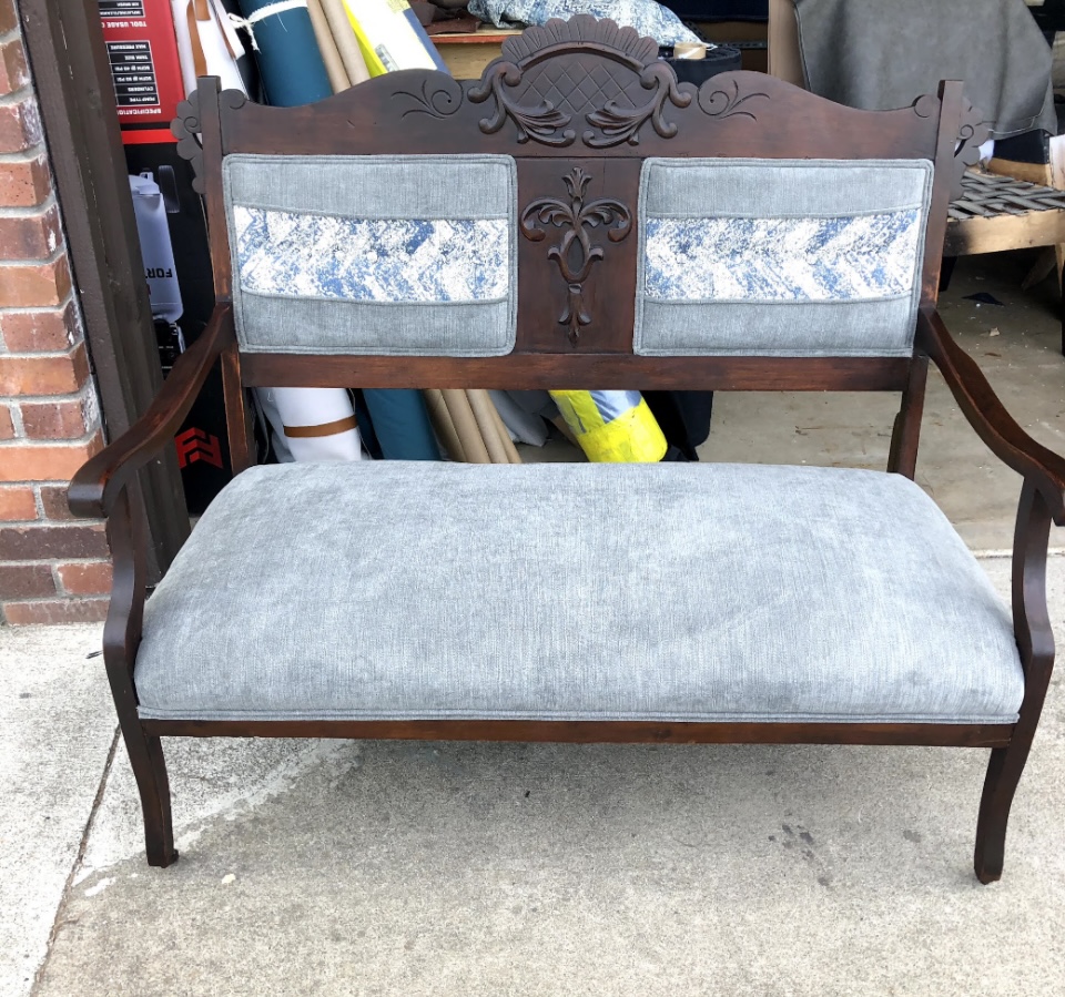 Antique settee reupholstery, after